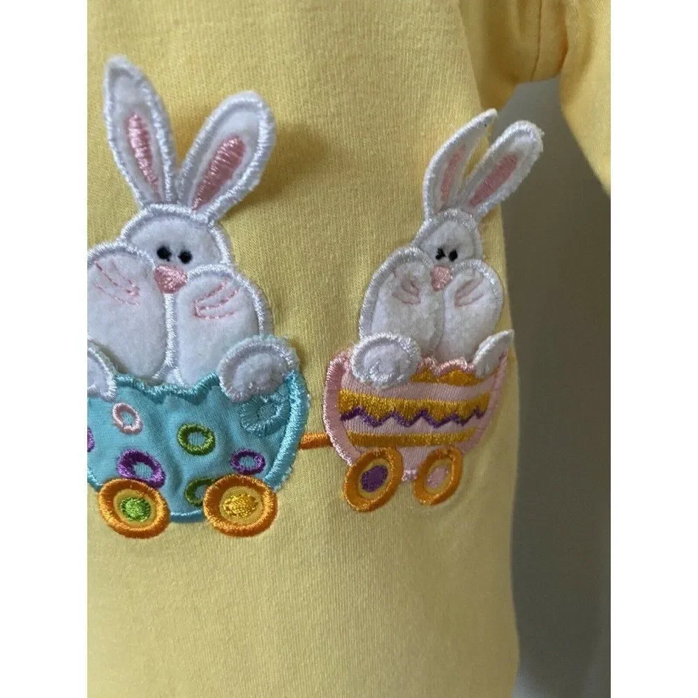 Springtime Creations Yellow Easter Bunny Egg Train Embroidered 1 Piece 6 Month